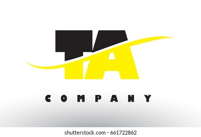 TA T A  Black and Yellow Letter Logo with White Swoosh and Curved Lines.