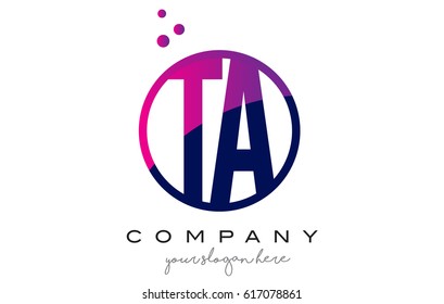 TA T A Circle Letter Logo Design with Purple Magenta Dots Bubbles Vector Illustration