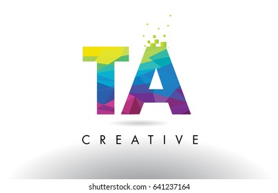 TA T A Colorful Letter Design with Creative Origami Triangles Rainbow Vector.
