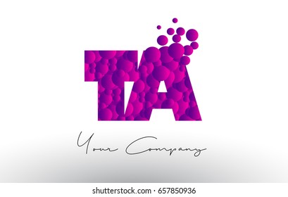 TA T A Dots Letter Logo with Purple Pink Magenta Bubbles Texture Vector.
