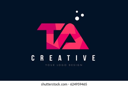 TA T A Purple Letter Logo Design with Low Poly Pink Triangles Concept