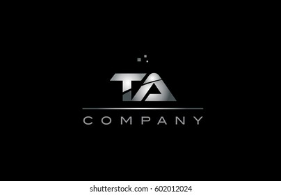 ta t a  silver grey metal metallic alphabet technology company letter logo design vector icon template black background