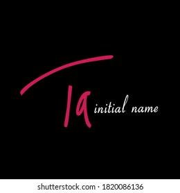 Ta tagline black Initial handwriting logo vector