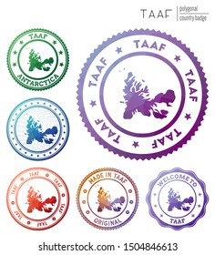 TAAF badge. Colorful polygonal country symbol. Multicolored geometric TAAF logos set. Vector illustration.