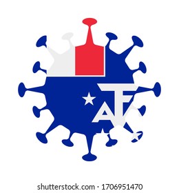 TAAF flag in virus shape, vector illustration symbolizing healthcare themes.