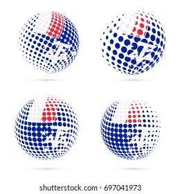 TAAF halftone flag set patriotic vector design. 3D halftone sphere in national flag colors isolated on white background.