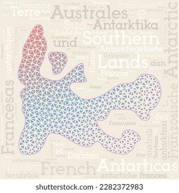 TAAF map design featuring country names in different languages and a geometric low poly triangle shape. Neat vector illustration of TAAF.