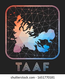 TAAF map design. Vector low poly map of the country. TAAF icon in geometric style. The country shape with polygnal gradient and mesh on dark background.