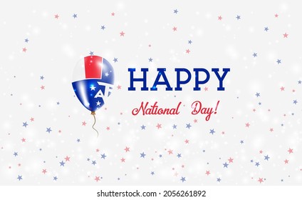 TAAF National Day patriotic poster. Flying Rubber Balloon in Colors of the French Flag. TAAF National Day background with Balloon, Confetti, Stars, Bokeh and Sparkles.