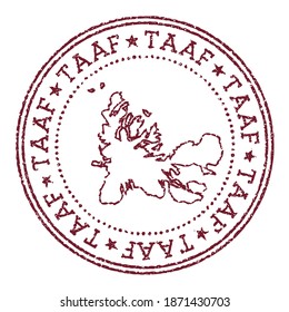 TAAF round rubber stamp with country map. Vintage red passport stamp with circular text and stars, vector illustration.