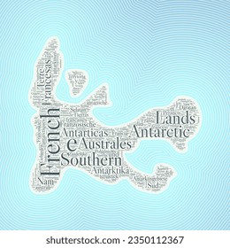 TAAF shape formed by country name in multiple languages. TAAF border on stylish striped gradient background. Vibrant poster. Radiant vector illustration.