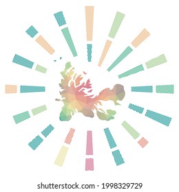 TAAF sunburst. Low poly striped rays and map of the country. Elegant vector illustration.