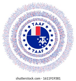 TAAF symbol. Radiant country flag with colorful rays. Shiny sunburst with TAAF flag. Cool vector illustration.