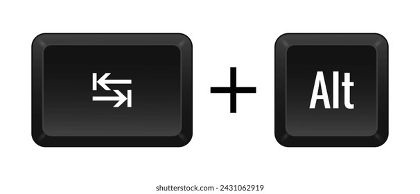 Tab Alt Key combination. Keyboard, control, computer, shortcut, laptop, functional, input device, peripheral, enter the text, typing, type, hotkeys, layout, language, qwerty. Vector illustration