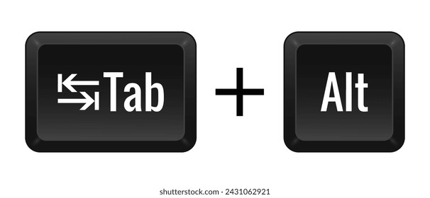 Tab Alt Key combination. Keyboard, control, computer, shortcut, laptop, functional, input device, peripheral, enter the text, typing, type, hotkeys, layout, language, qwerty. Vector illustration