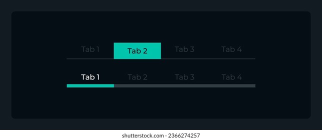 Tab bar menu UI elements kit. Website sections isolated vector components. Flat navigation menus and interface buttons template. Web design widget collection for mobile application with dark theme