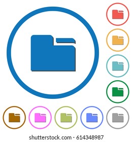 Tab folder flat color vector icons with shadows in round outlines on white background