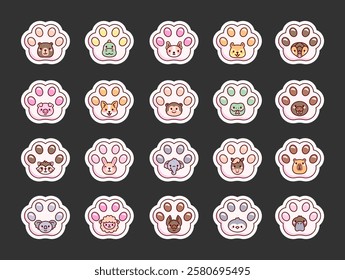 Taba paw animal cartoon set of adorable kawaii characters showing various emotions, perfect for creative illustrations and engaging storytelling in delightful design projects.