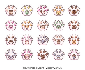 Taba paw animal cartoon set of adorable kawaii characters showing various emotions, perfect for creative illustrations and engaging storytelling in delightful design projects.