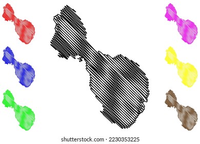 Tabar Group islands (New Guinea, Pacific Ocean, Bismarck Archipelago) map vector illustration, scribble sketch Tabar, Tatau and Simberi island map