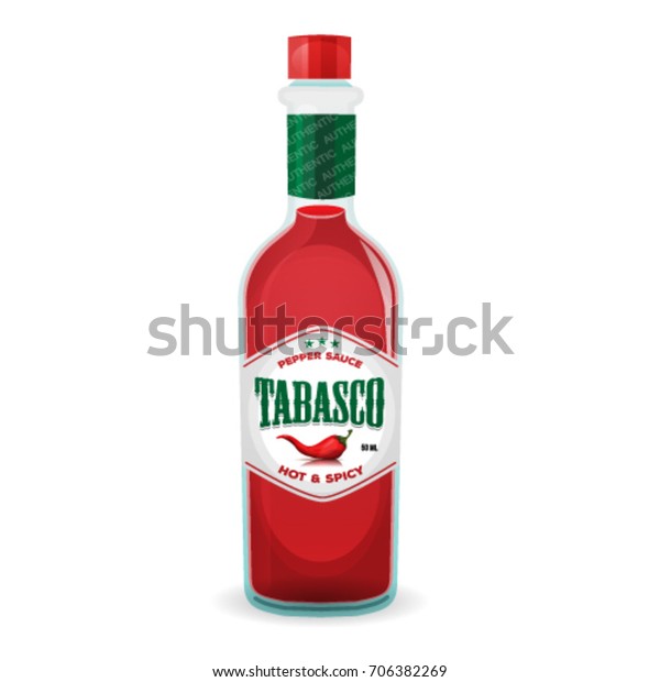 Tabasco Chili\
Pepper Sauce/\
Illustration of a cartoon red hot tabasco bottle,\
with chili pepper sauce\
inside