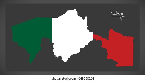 Tabasco map with Mexican national flag illustration