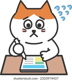 Tabby Cartoon Katze wird während der Untersuchung mit Schweiß, Vektorgrafik gerötet.