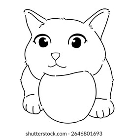 Tabby cat with apple line art outline illustration 