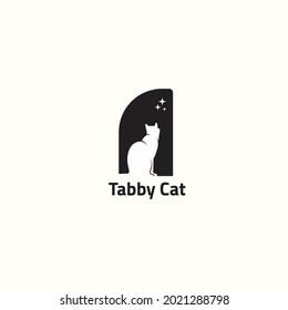 tabby cat logo vector design template  magic cat   tabby logo vector design  silhouette cat window logo illustration  