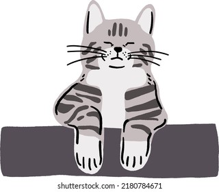 Tabby Cat Nap Animal in action Hand drawn color illustration