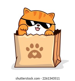 Tabby Cat in Paper Bag Vector   Striped Orange Pussy Cat in Shopping Bag