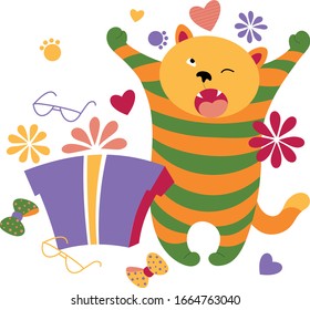 gatito tabby se levanta y bostece