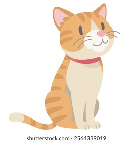 A tabby cat sitting on white background. Vector illustration in flat cartoon style.