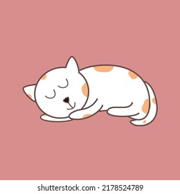 El gato de Tabby duerme en el estómago. Ilustración plana de vetor simple animal aislada en fondo rosa. 