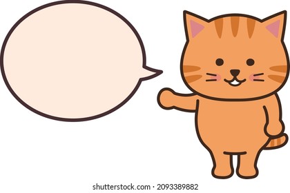 Tabby cat talking to someone with a speech bubble. Vector illustration isolated on a white background.