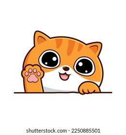 Tabby Cat White Orange Cartoon - Cute Striped Cat Waving Paws Vector