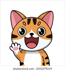 Tabby Cat White, Orange Cartoon with white background Cat Waving Paws Vector