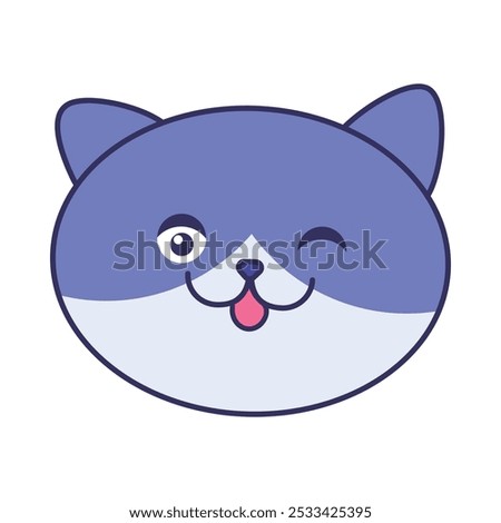 Tabby cat winks his eye. Winking cheerful face of pussycat. Element for pet store or vet clinic design. Simple stroked colored vector isolated on white background