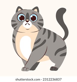 Tabby cute cat. Vector cartoon illustration of a pet.