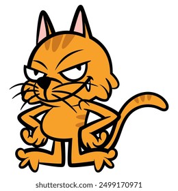 Tabby Orange Cat cartoon characters standing with hand at waist. Best for sticker, logo, and mascot with vintage cartoon themes