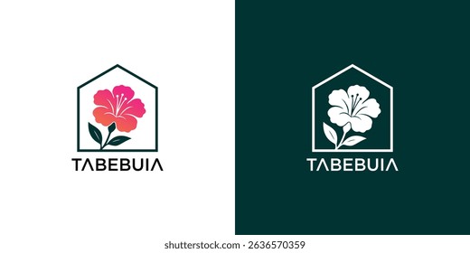 Tabebuia flower house logo design with modern concept