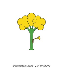 a tabebuia tree with golden trumpet shaped flowers
