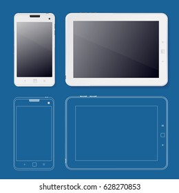 Tabet and Phone Ui Web Design Template White on a Blue Background Technology for Device. Vector illustration