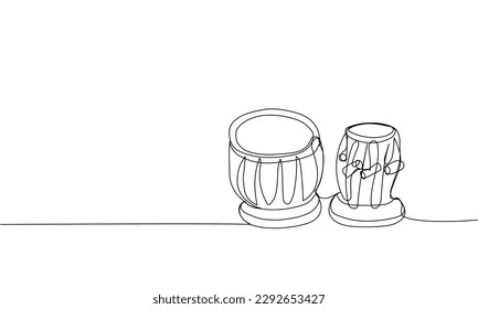 Tabla Drum One Line Art. Kontinuierliche Linienzeichnung von Sound, Beat, ethnischen, indianischen, Rhythmus, Musiker, Band, Akustik, Drum, Musik, Perkussion.