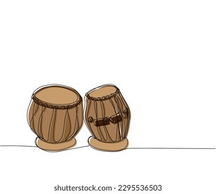 Tabla drum one line color art. Continuous line drawing of sound, beat, ethnic, indian, rhythm, musician, band, acoustic, drum, music, percussion.