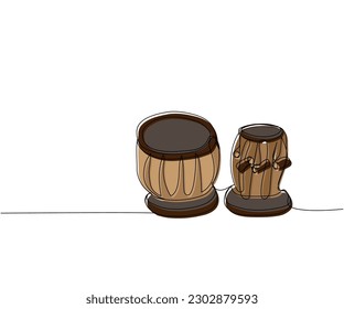 Tabla drum one line color art. Continuous line drawing of sound, beat, ethnic, indian, rhythm, musician, band, acoustic, drum, music, percussion.