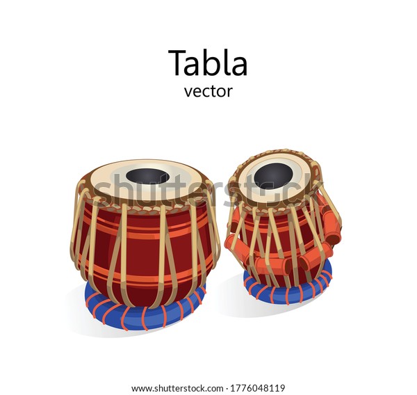Tabla percussion oriental musical instrument.\
Double drum, the main percussion instrument of Indian classical\
music. Vector illustration of a drum on a white background, the\
text can be replaced.