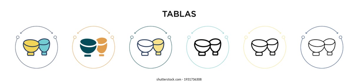 Tablas icon in filled, thin line, outline and stroke style. Vector illustration of two colored and black tablas vector icons designs can be used for mobile, ui, web