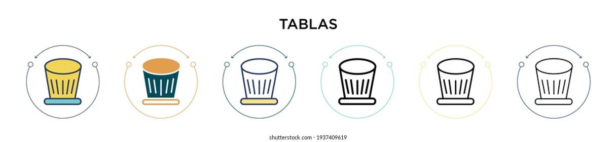 Tablas icon in filled, thin line, outline and stroke style. Vector illustration of two colored and black tablas vector icons designs can be used for mobile, ui, web