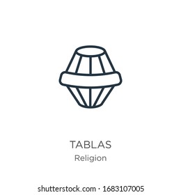 Tablas icon. Thin linear tablas outline icon isolated on white background from religion collection. Line vector sign, symbol for web and mobile